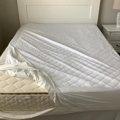 SOLD $250 queen bed (mattress included and all linen in photo) 48"headboard