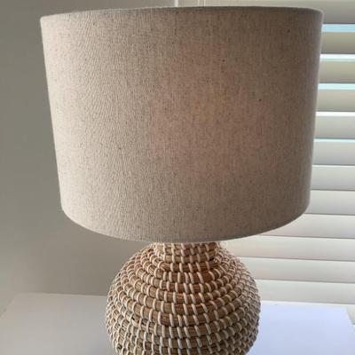 SOLD both- $28 each-2 basketweave lamps 19"H 11"diameter