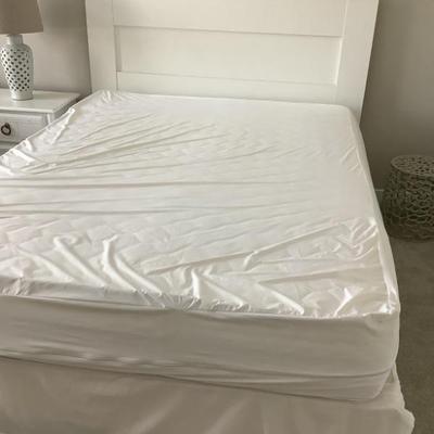 SOLD $250 queen bed (mattress included and all linen in photo) 48"headboard