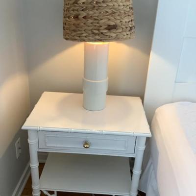 $40 each -2 woven shade lamps 27"H 12"dia  