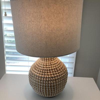 SOLD both $28 each-2 basketweave lamps 19"H 11"diameter