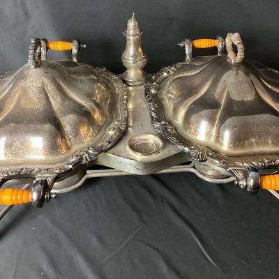 Ornate silver plated double chafing dish