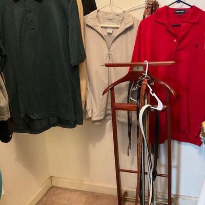 Collection of men s belts, lightweight jackets, polos, and valet