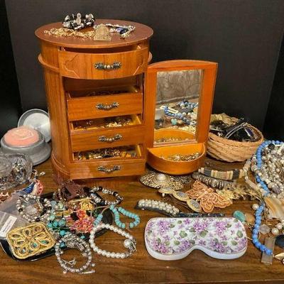 Jewelry and accessories collection with wooden jewelry box
