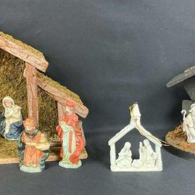 Two nativity plus one holy family ornament