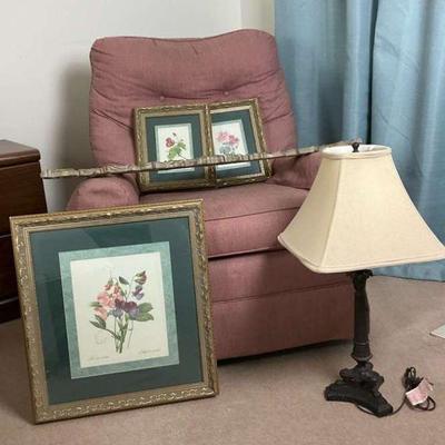 Rocker recliner with artwork and lamp
