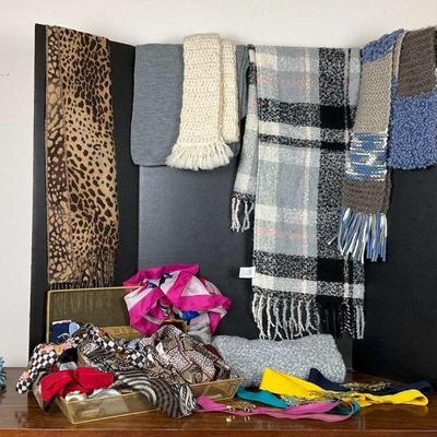 Collection of scarfs throws, belt,shawl