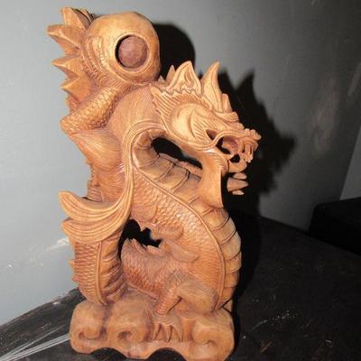 Wooden carved dragon statue 
