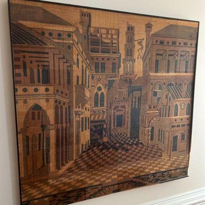 Large scale, handmade wooden lay art, which appears to be Italian.