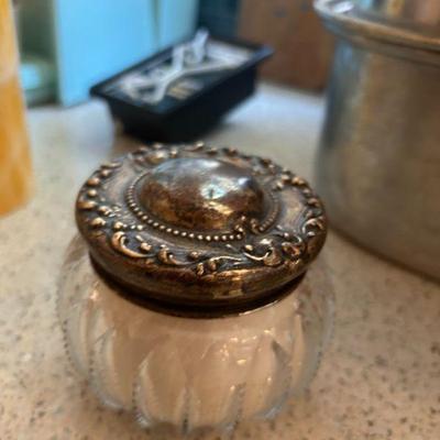 Antique sterling silver and crystal powder container 