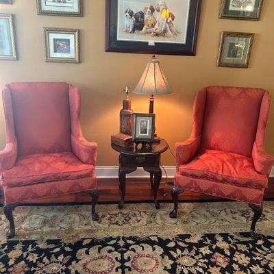 Pair of Hickory Chair downfilled wing back chairs. 