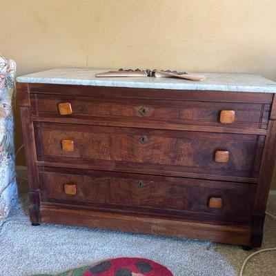 Antique handmade 3 drawer chest with original marble top 
