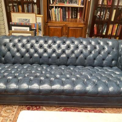 Blue leather couch87”