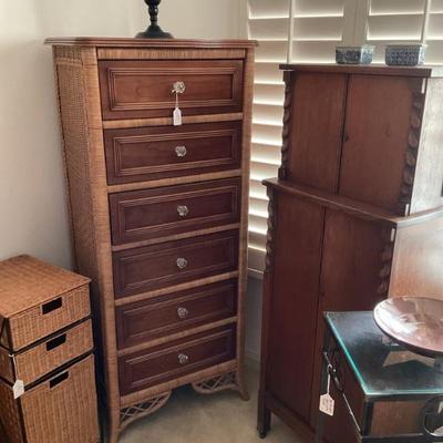 Lexington lingerie cabinet- wood & wicker-22x55x17