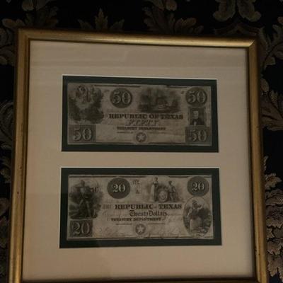 $50 & $20- The Republic Texas- 13x13
