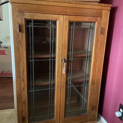 Vintage wooden cabinet with glass doors-38x54x17