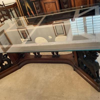 Glass top on wooden table-48x80x28