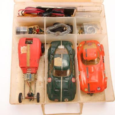 60s large scale slot cars w/ case, parts, tools