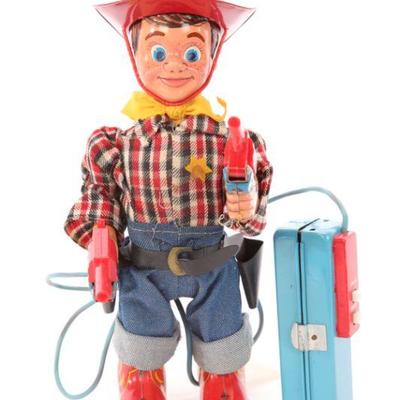 Vintage tin litho battery op RC cowboy - works!