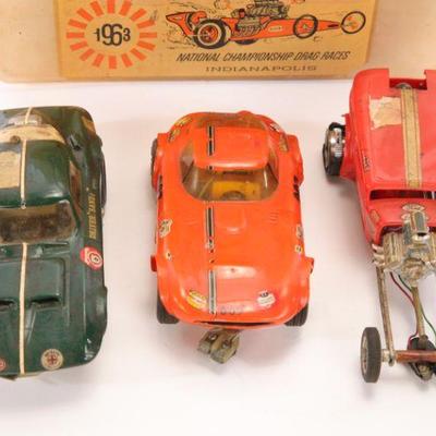 60s large scale slot cars w/ case, parts, tools