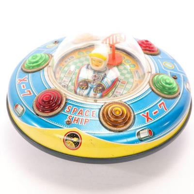 Tin litho battery op Space ship toy