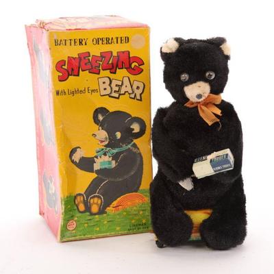 Battery op Sneezing Bear toy w/ box