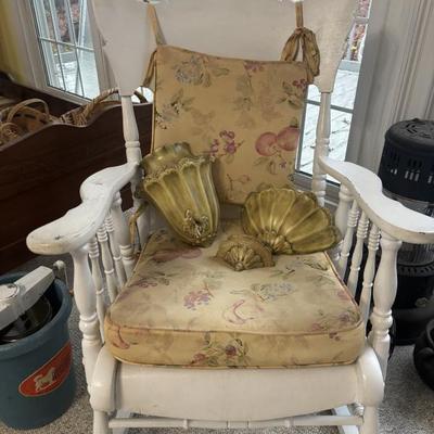 Antique white wood rocking chair