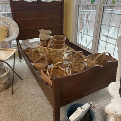 Antique custom bed - handmade baskets signed by Donald Hooper