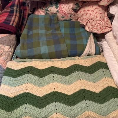 Vtg afghans, quilts, chenille coverlets, sheets