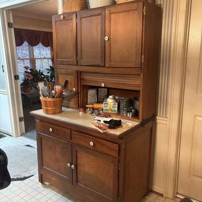 Antique Hoosier Cabinet with Vintage utensils