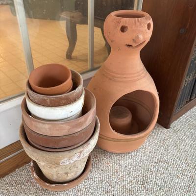 Terra cotta pots, one Hewell Pottery