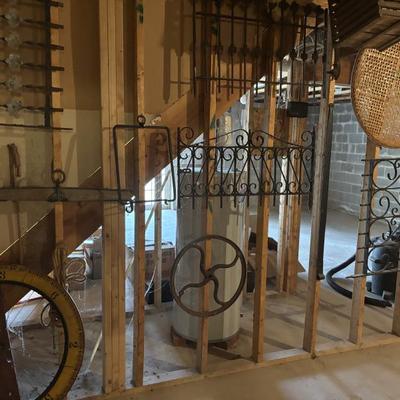 Wrought iron railings, yokes, cogs