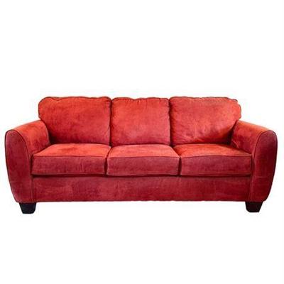 Lot 017-085 
Three Cushioned Red Brushed Cotton Sofa
