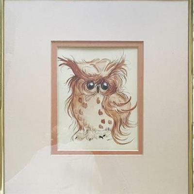Lot 186 
West Signed, Owl Watercolor 1971