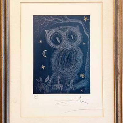 Lot 004-020   
Salvador Dali La Petite Chouette Numbered 186/200 Signed Lithograph 1968