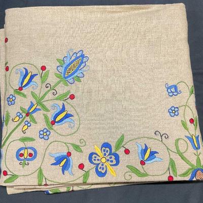Beige Floral Embroidered Tablecloth
