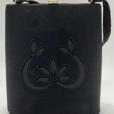 Vintage Black Satin Floral Handbag
