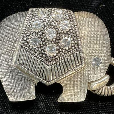 Silver Tn Crystal Lucite Elephant Brooch
