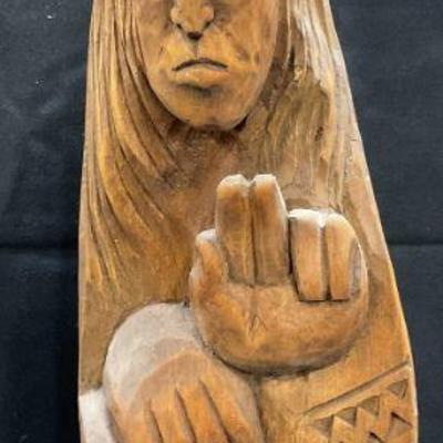 Hand Carved Wood Religious Figural, 17 In Tall
