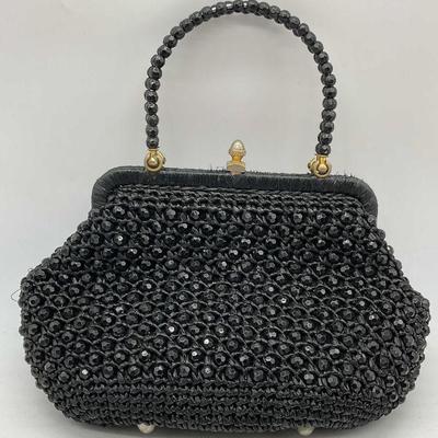 Vtg Bloomingdales Black Beaded Handbag Italy
