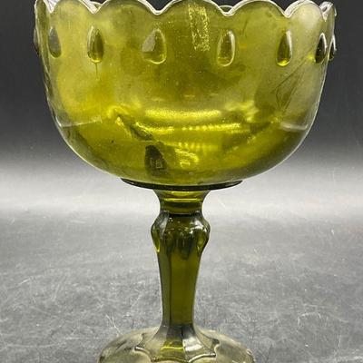 Vintage Green Glass Pedestal Compote Bowl
