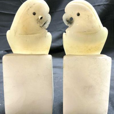 Pr White Alabaster Cockatoo Figures
