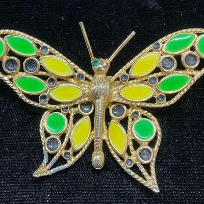 Gold Tone Enamel Butterfly Brooch
