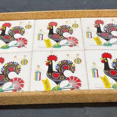 Portuguese Rooster Tile & Cork Tray

