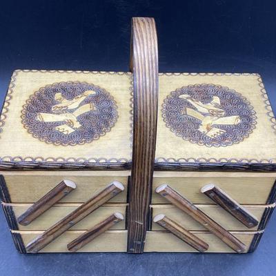 Vintage Handmade Wooden Tiered Sewing Box
