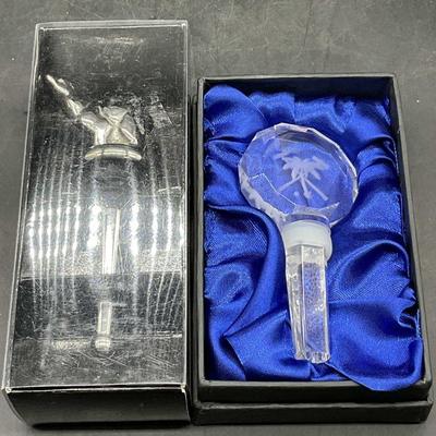 2 Stainless Steel & Glass Bottle Stoppers, Box
