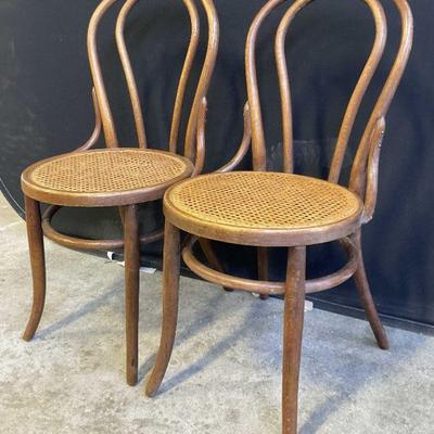 Pair Vintage Bentwood Chairs W/ Caned Seats
