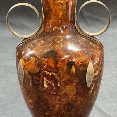 Vintage Amber & Resin Silver Plated Vase

