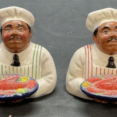 Pair Clay Art Chef Figural Salt & Pepper Shakers
