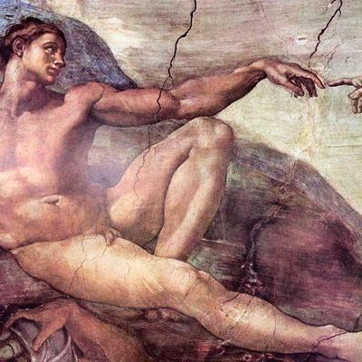 The Creation of Man Detail Michelangelo Lithograph
